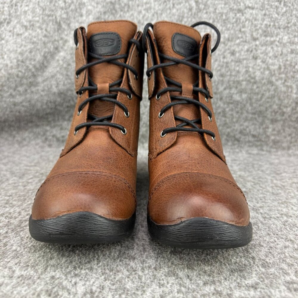 ✅Womens 7.5 Keen Tyretread Brown Leather Lace Up Ankle Boots Tortoise Shell Cuff - Picture 5 of 13